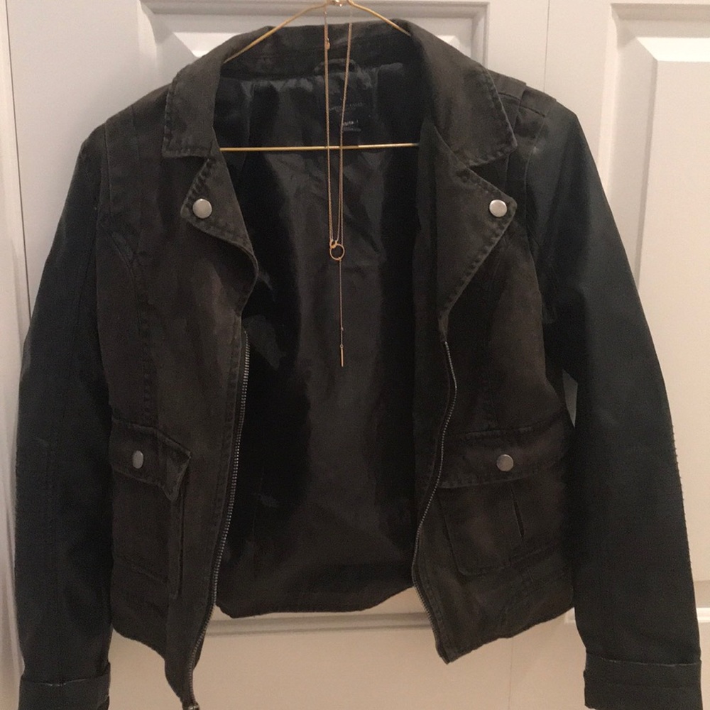 Denim/leather bomber, American Eagle Outfitters